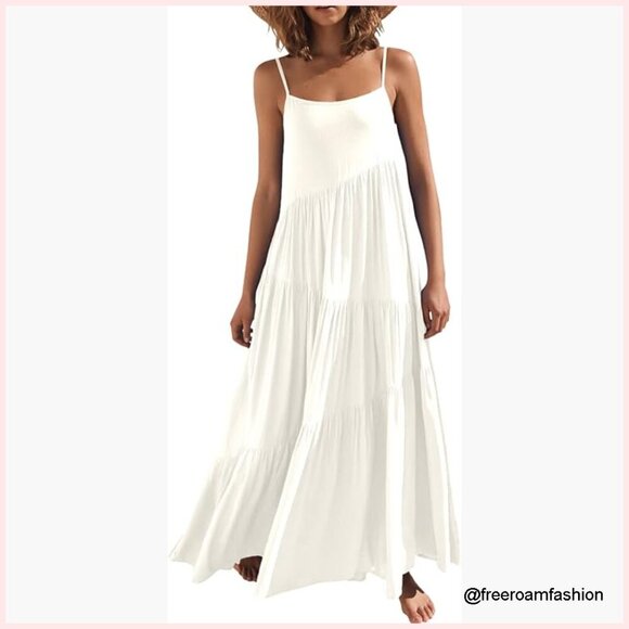 Dresses & Skirts - Loose Fit Maxi Dress with Adjustable Straps, Flowy Swing Hem, V-Neck